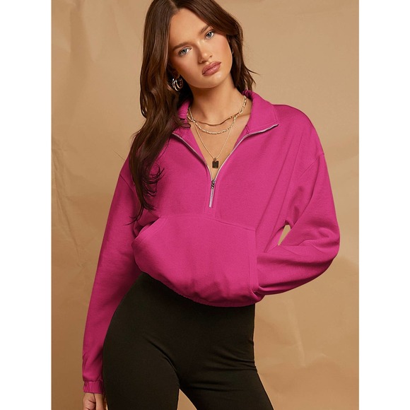 minimalist Drop Shoulder Zip Half Placket Sweatshirt - Picture 11 of 11